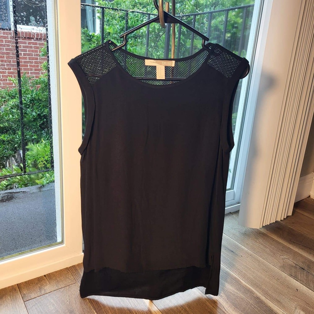 Forever 21 Contemporary Black High Low Sleeveless Mesh Shoulder Top XS